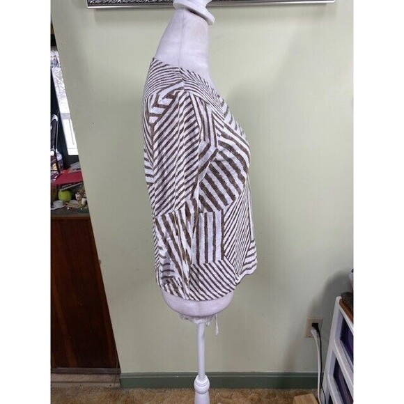 Weekends By Chico's Sz 0 Small Brown White Stripe 3/4 Sleeve Cotton Blouse Beach - Picture 5 of 7
